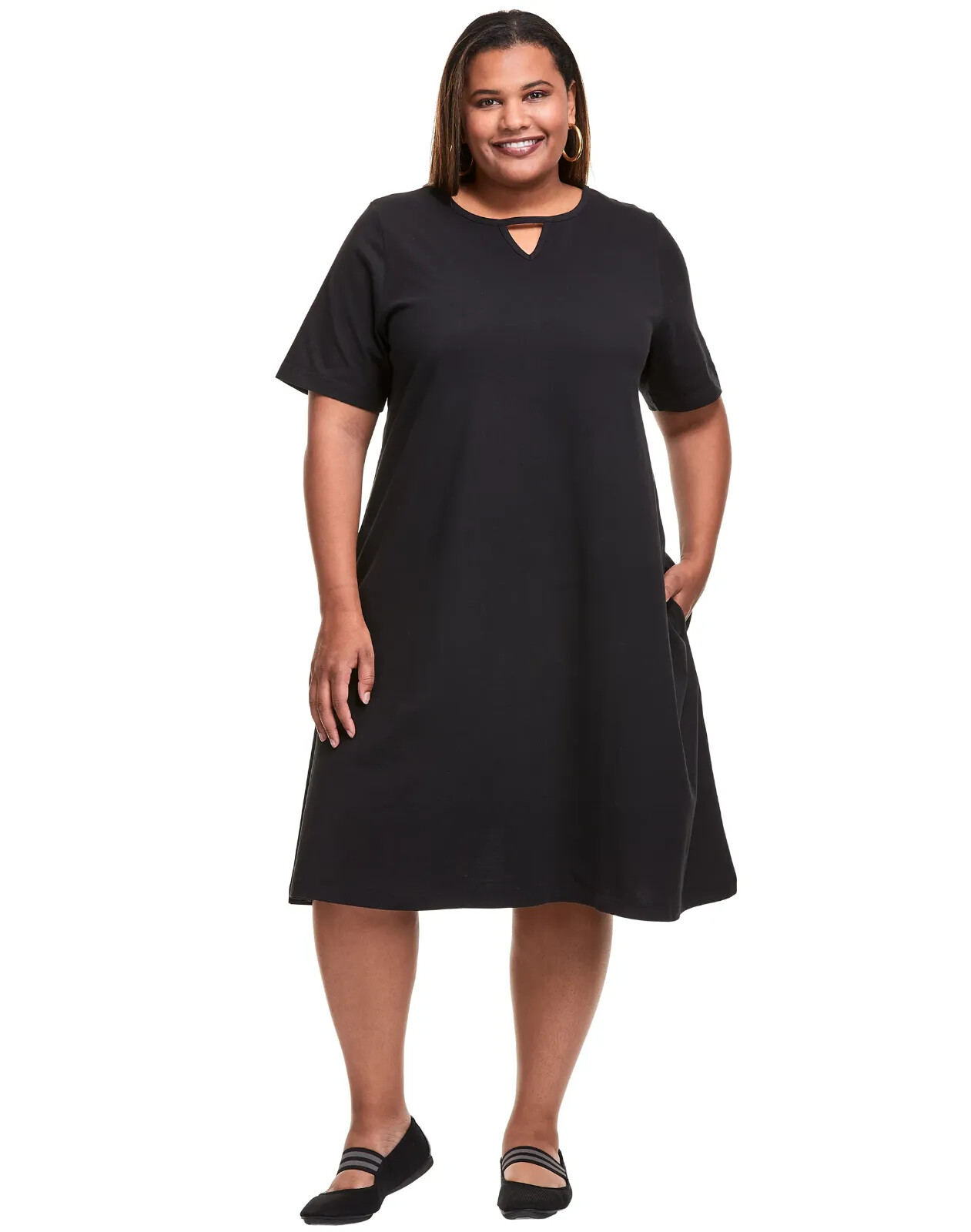 JMS Knit Studios Plus Size Jersey Matchables Keyhole Dress with Pockets 1X – 5X