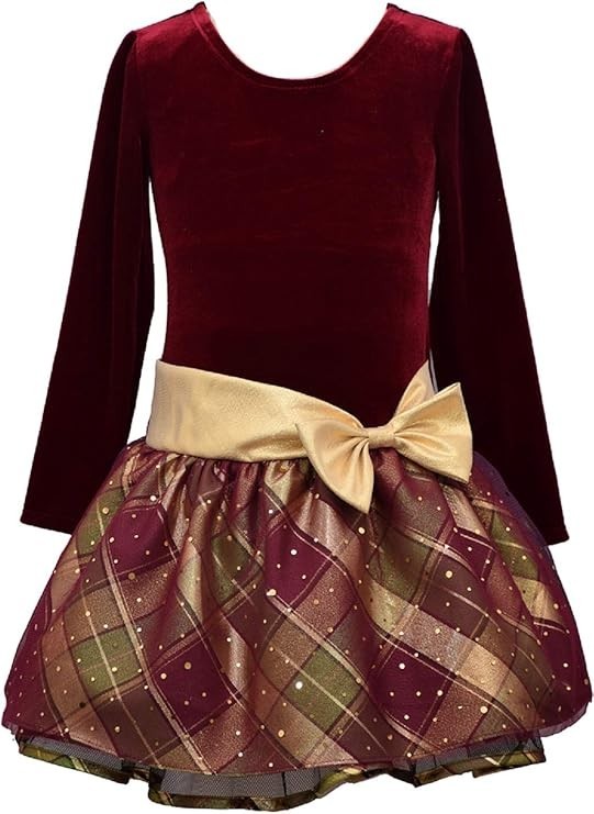 Bonnie Jean Girls Christmas Holiday Santa Plaid Velvet Burgundy dress