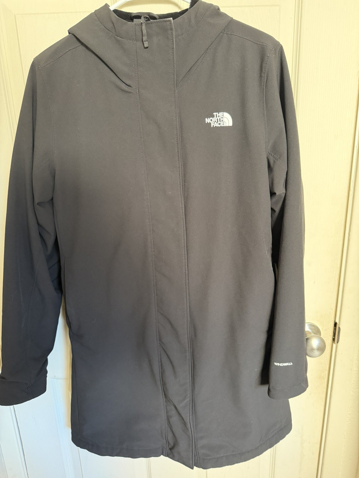 The North Face Womens WindWall Hooded Trench Coat fleece Black Belted Size M