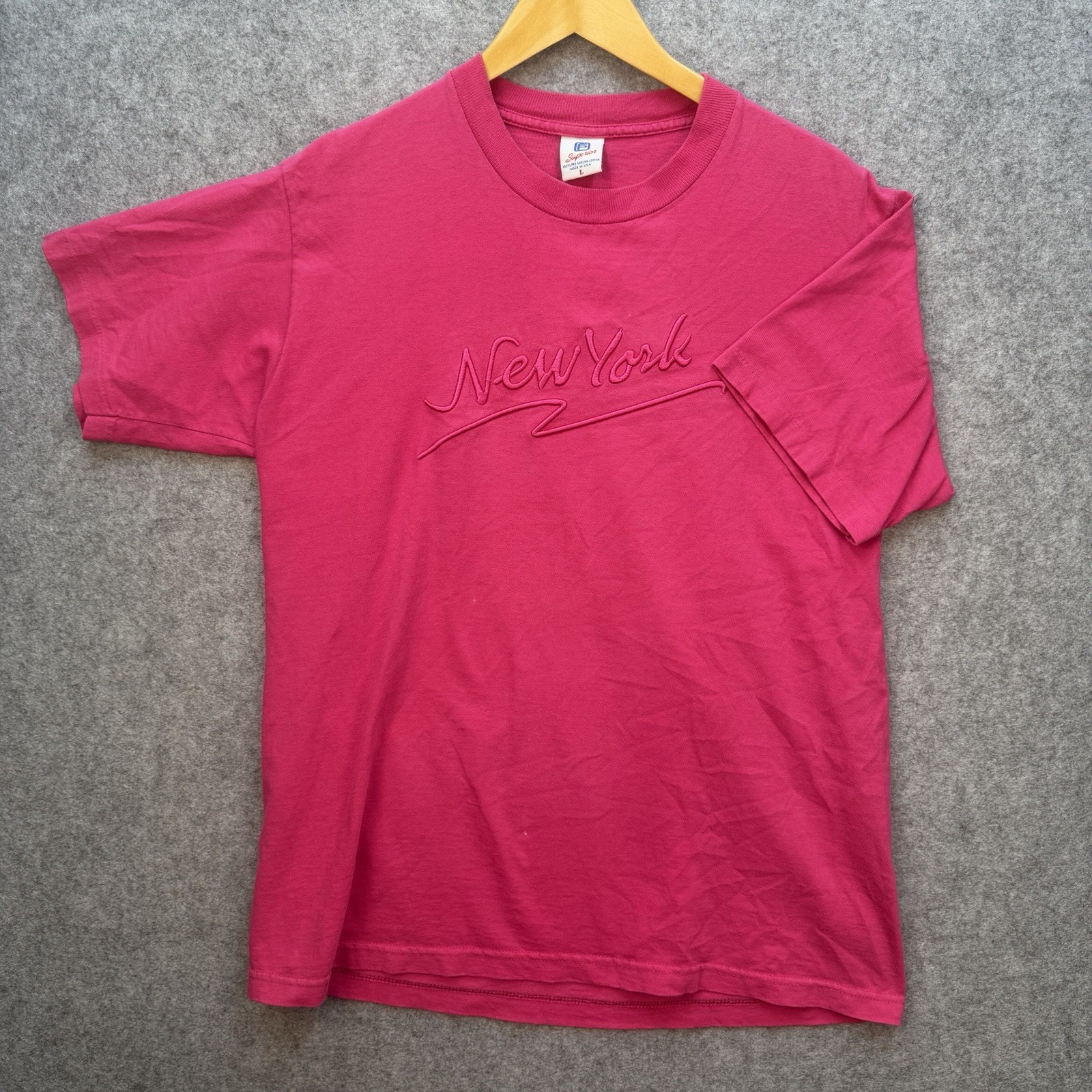 VTG 80-90s New York Embroidered Script Tourist T-Shirt USA Made L 100% Cotton