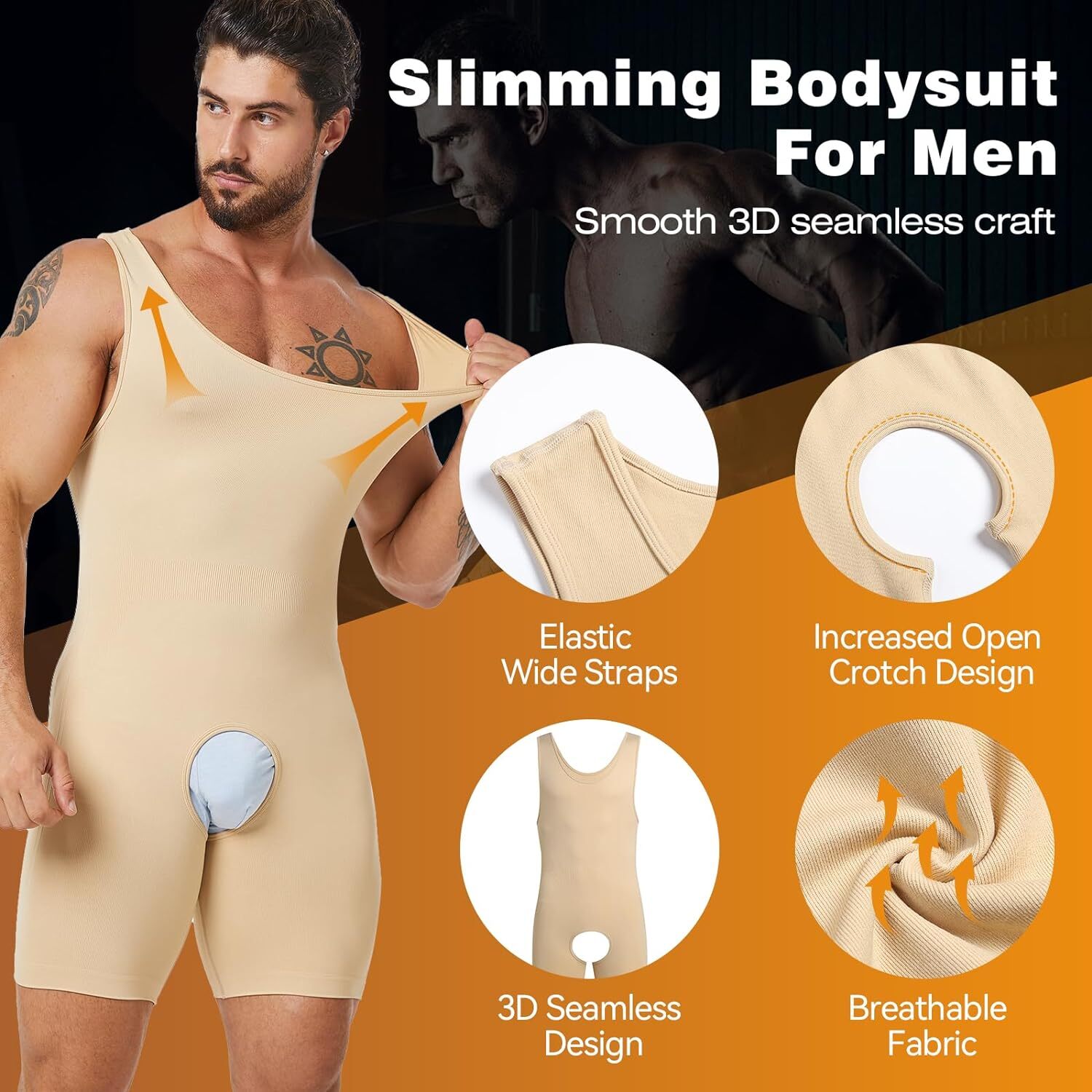 Men Full Body Shaper Compression Bodysuit Shapewear Firm Tummy Control Underwear