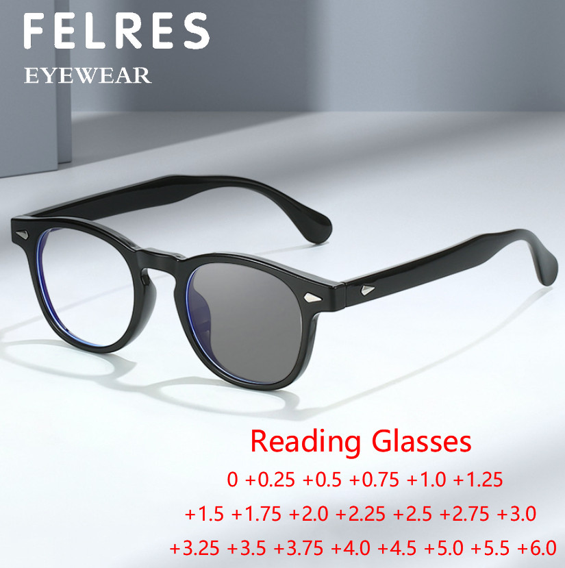 Classic Round Photochromic Reading Glasses Men Women Full Frame Sunglasses New