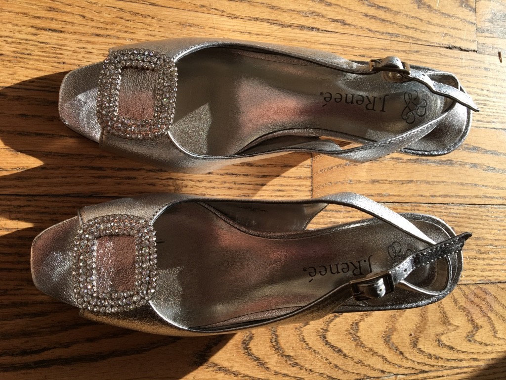 J. Renee Silver Slingback Special Occasion US Size 5 Open Toe Rhinestone Buckle