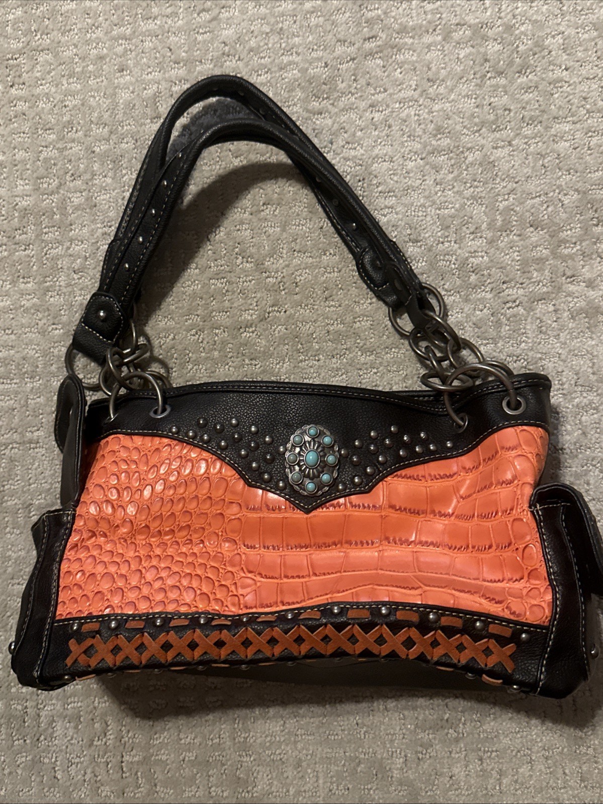 American Bling Western Purse Orange Tooled Croc Cowgirl