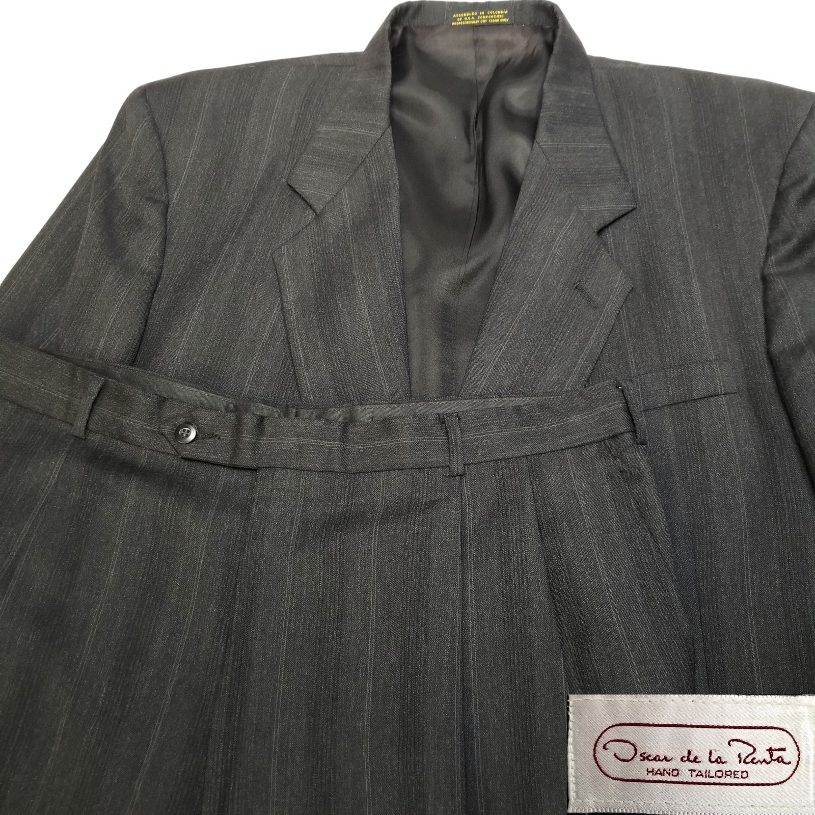 Vintage Oscar de la Renta 48R Gray Striped 2 Piece Suit 38X29 Pants 100% Wool