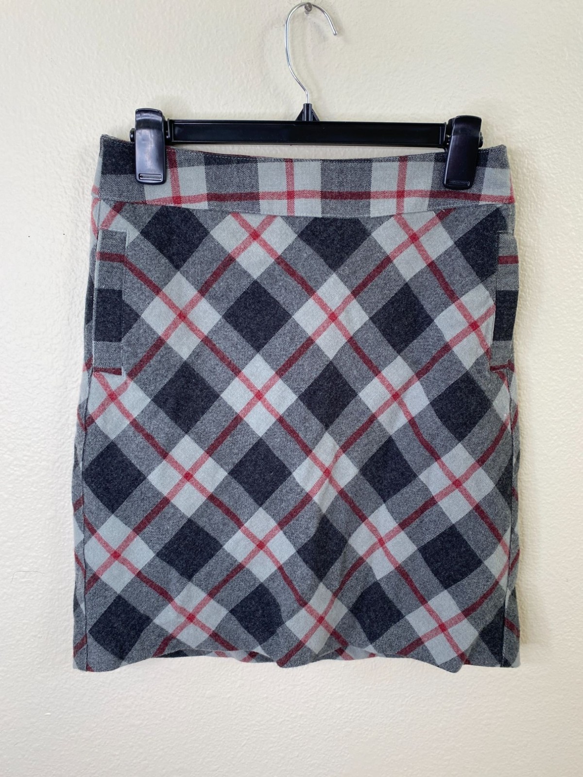 Merona Womens Gray Plaid Acrylic Blend Mini Skirt 2 Acrylic Blend Fully Lined