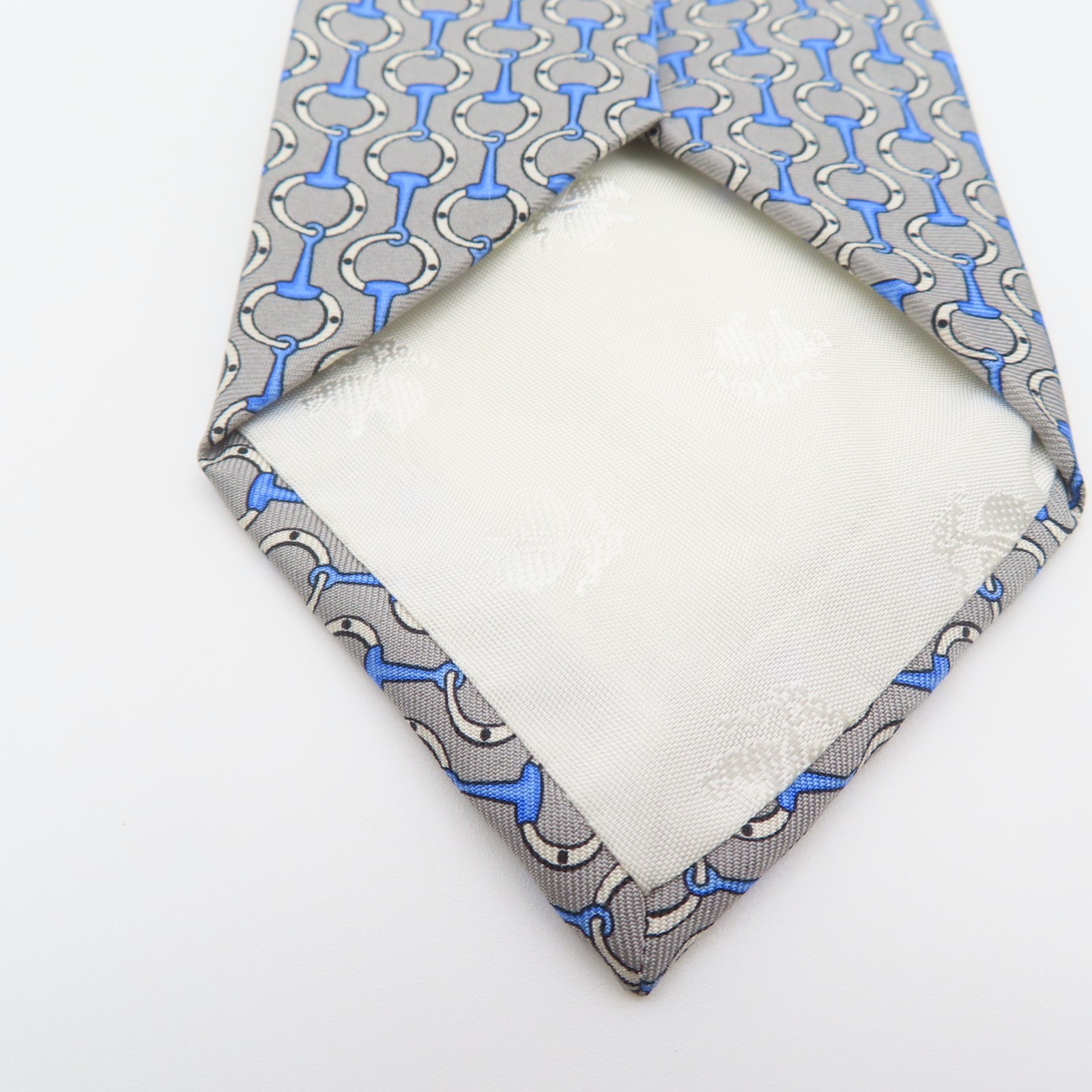Brooks Brothers Tie Silk Gray Blue Bit Link Chain 3.25″ Wide 58″ USA Makers
