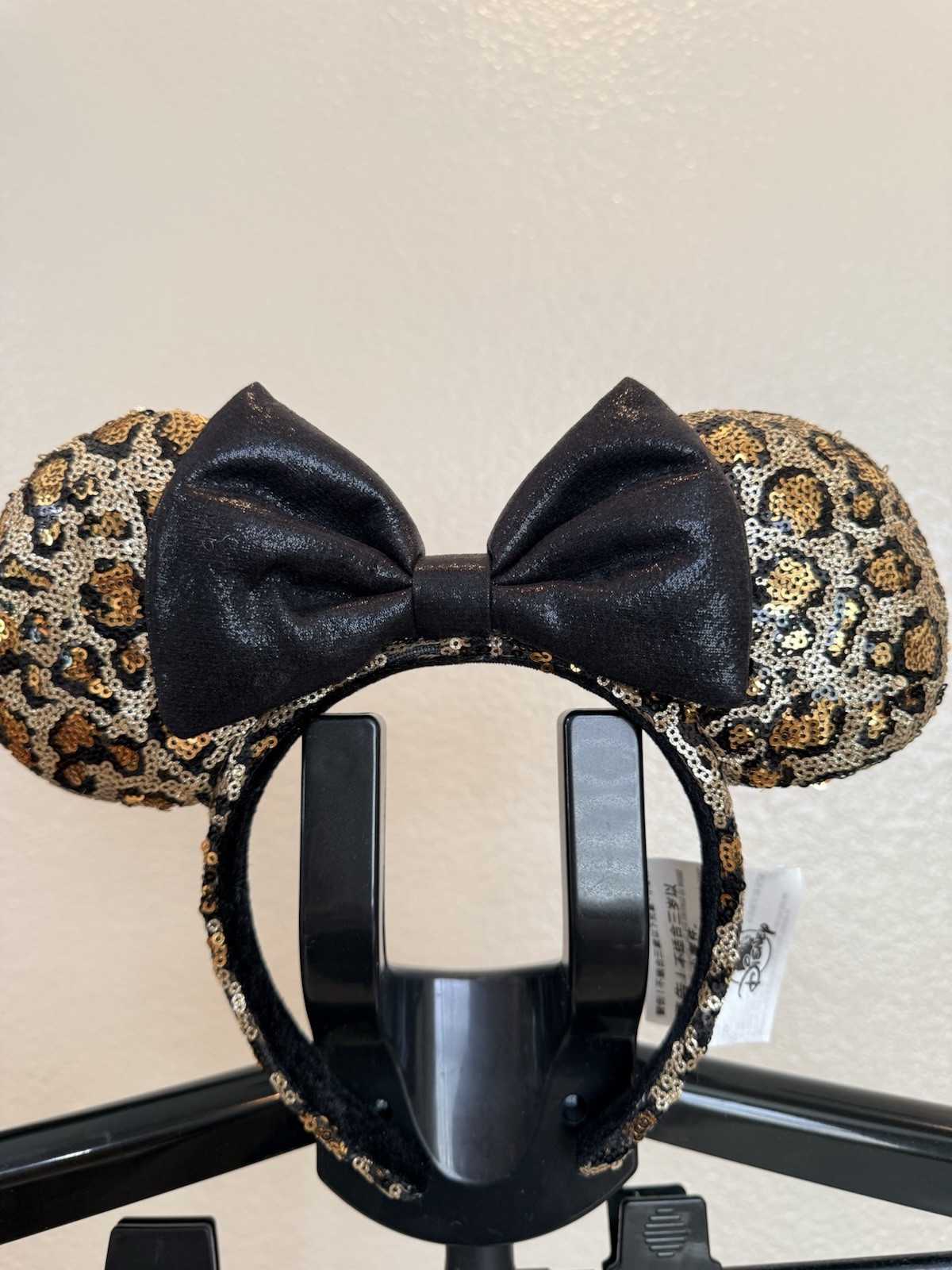 Disney Minnie Mouse Leopard Sequin Bow Mouse Ears Headband Black/Gold