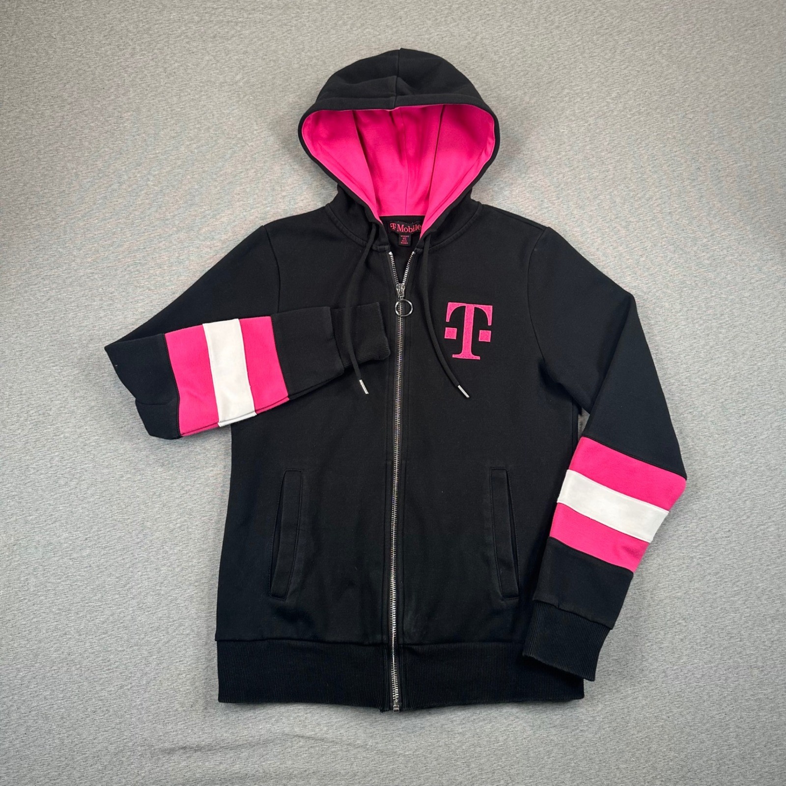T-Mobile Jacket Womens XS Full Zip Hoodie Black Magenta White Logo Sweat