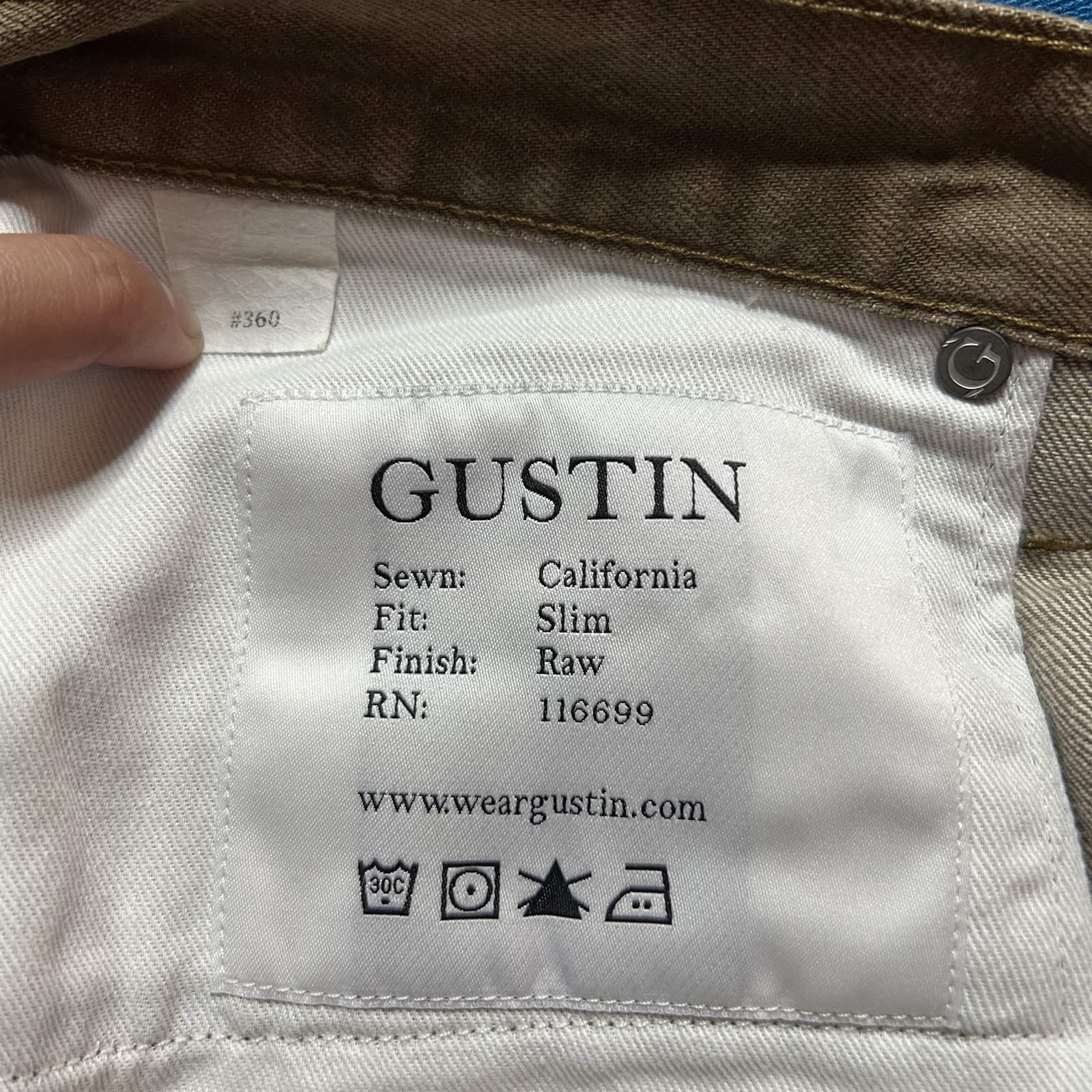 Gustin Jeans Selvedge Brown Size 34 California Slim Raw Button Fly
