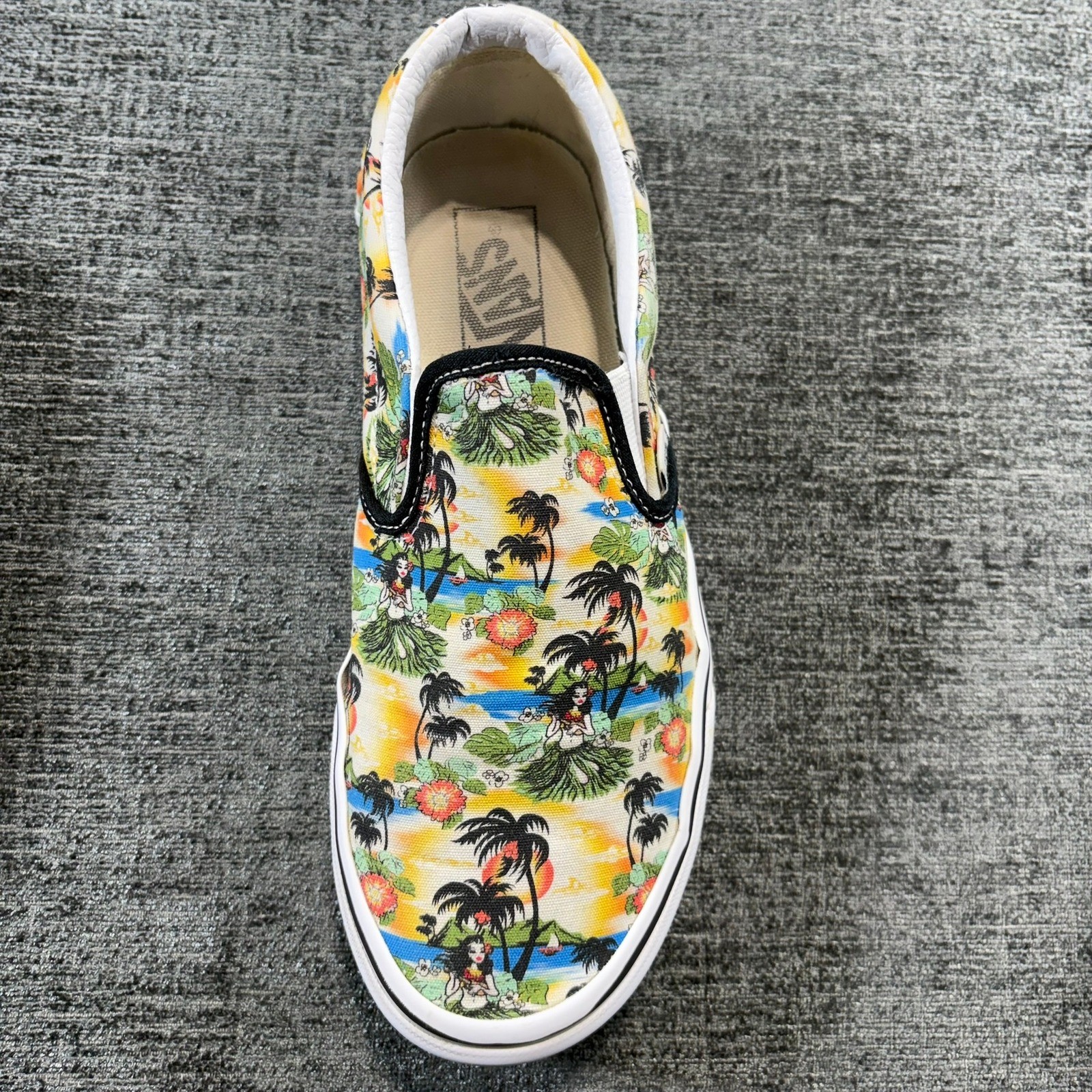 Vans Slip On Unisex Men 8 Women 9.5 Multicolor Hula Girl Tropical Beach Sunset
