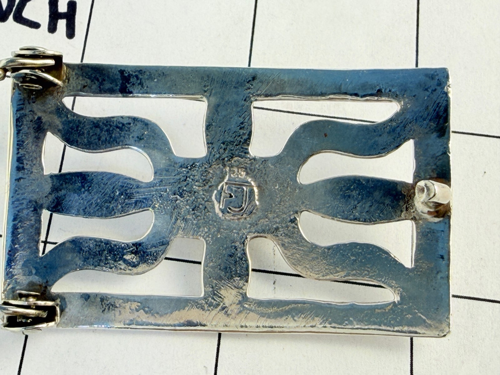 Vintage Sandcast Sterling Silver .925 Turquoise Belt Buckle 38 Genuine Lizard