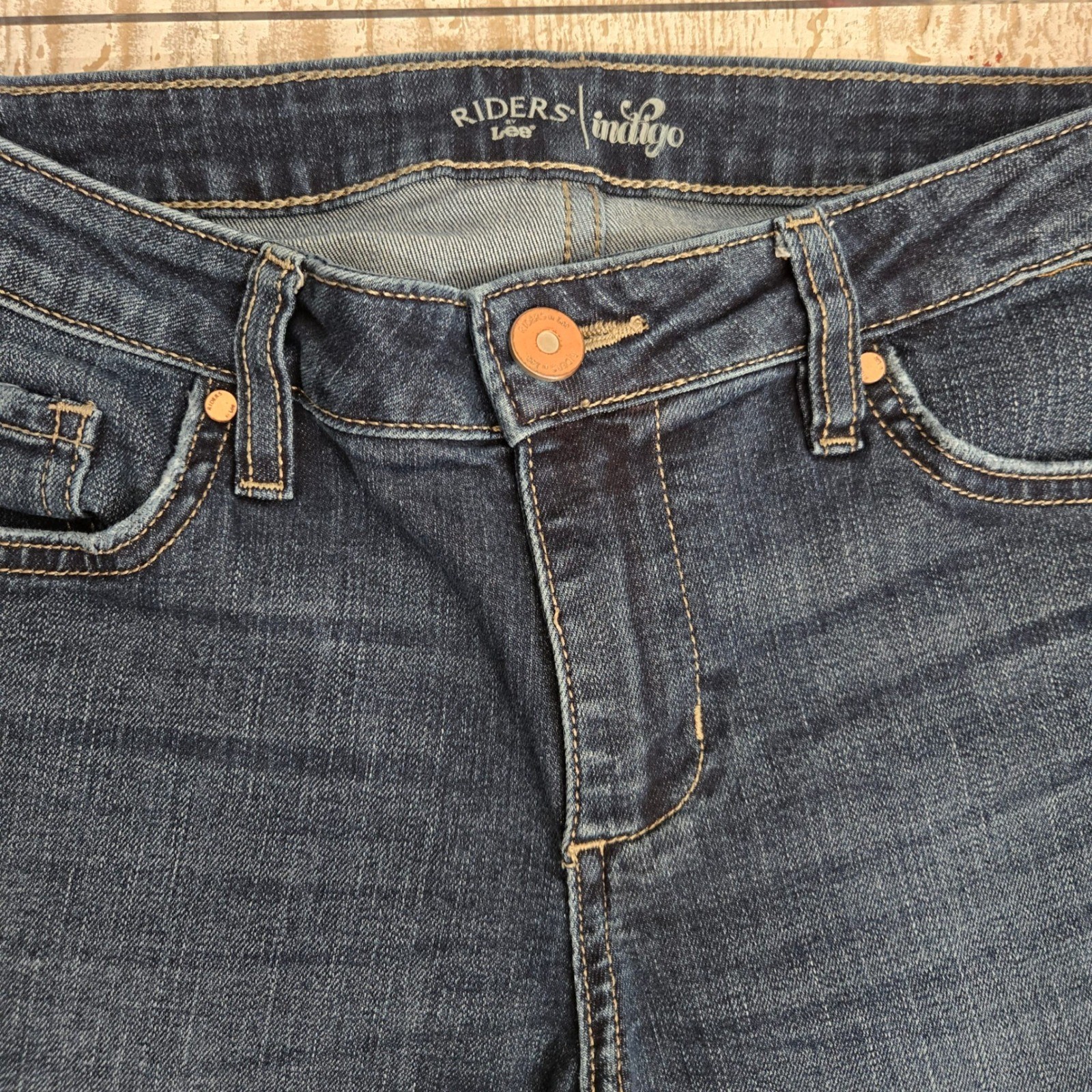 Riders by Lee Women Indigo Dark Wash Distressed Cuffed Straight Leg Jeans Sz 6M