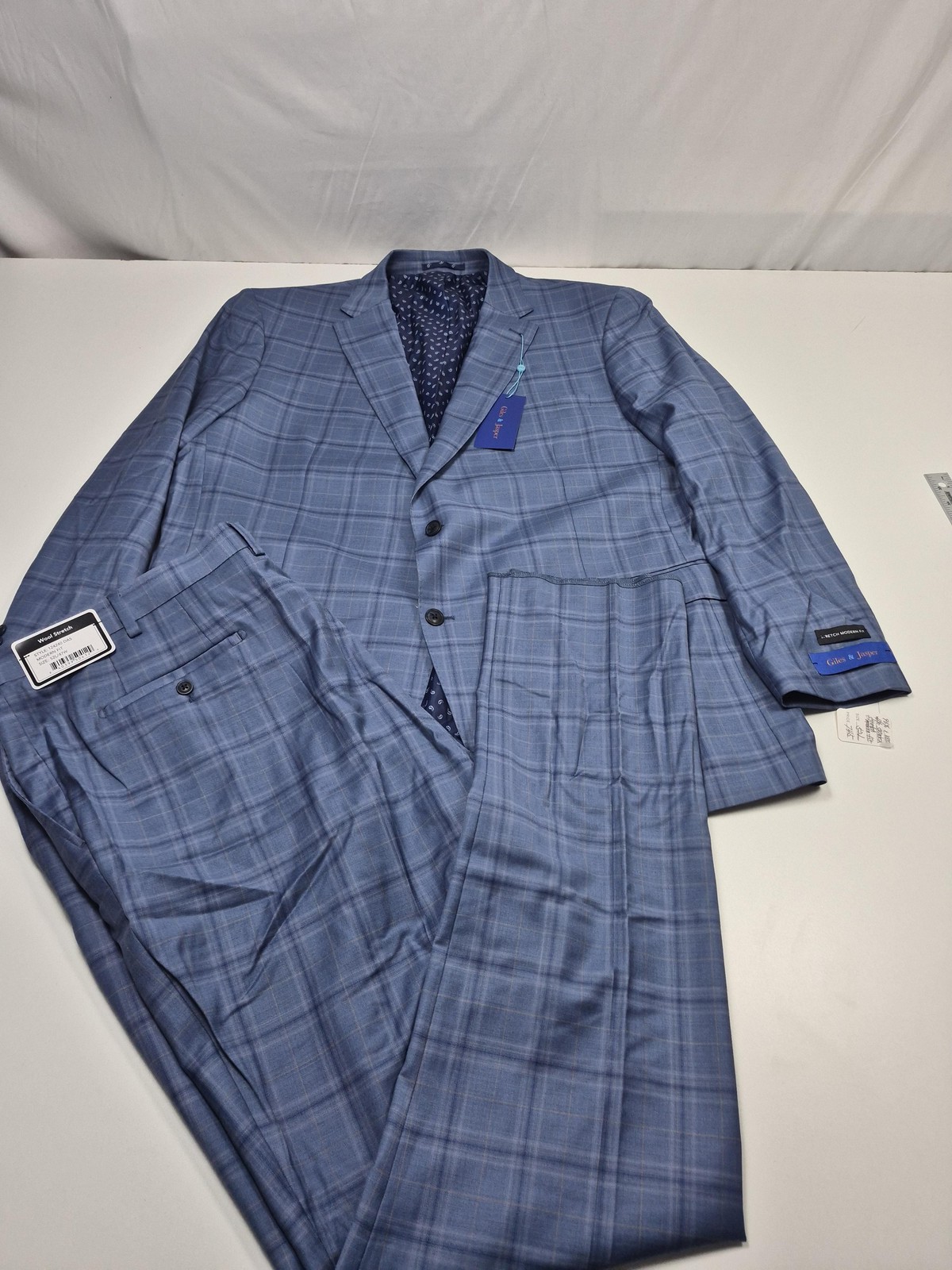 Giles & Jasper Suit Mens 52 Long Blue Wool Stretch Modern Fit 2 Piece 47×36 NWT