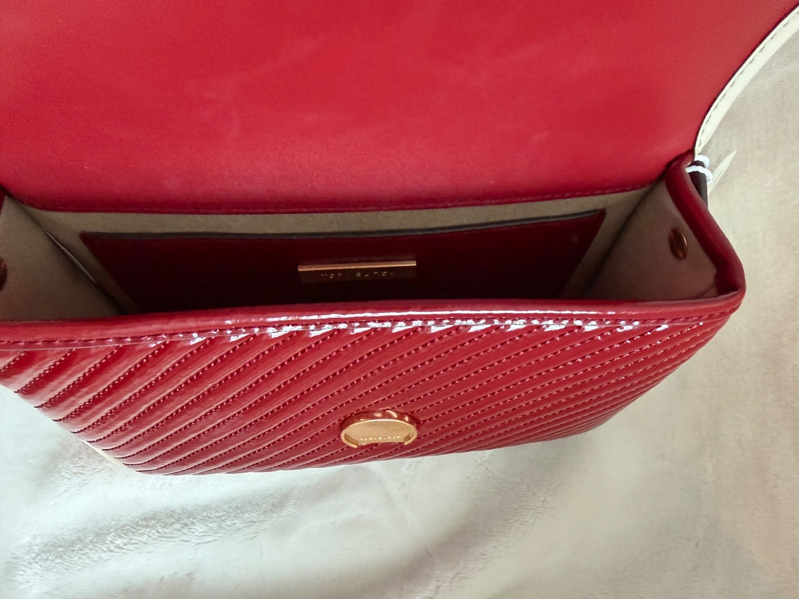 NWT Tory Burch Robinson Quilted Patent Leather Shoulder Crossbody Red Bag RARE