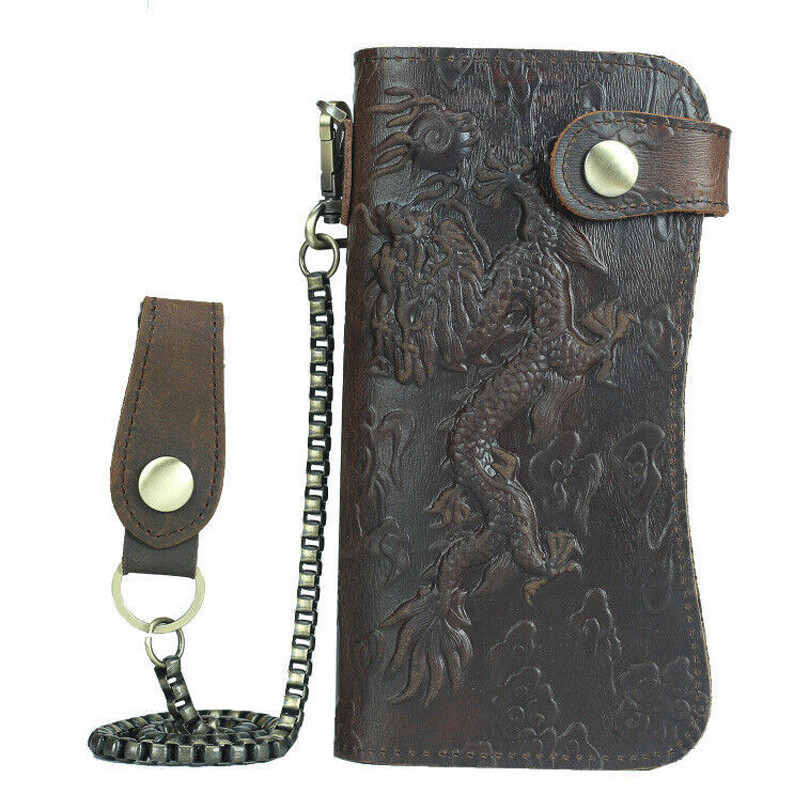 Men Leather Credit ID Cards Holder Long Chain Wallet Biker Trucker Heavy Thick S