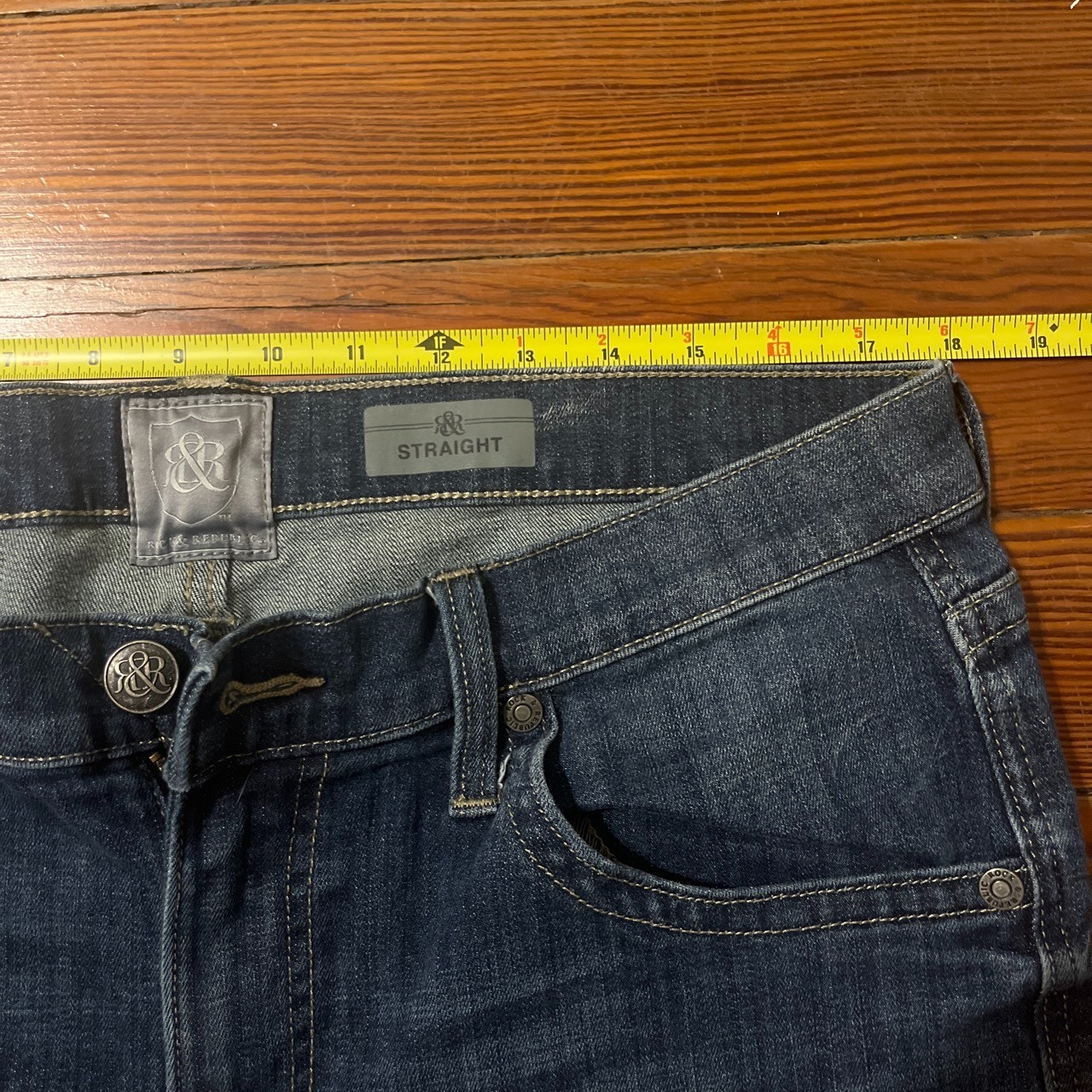 Rock & Republic Jeans Mens 36×32 Straight Leg Dark Wash Blue DenimDistressedFade