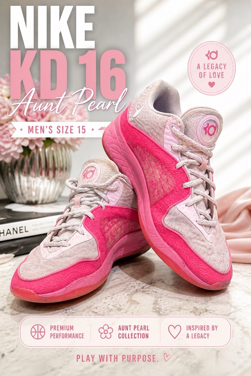 Nike KD 16 Aunt Pearl FN4929-600 Kevin Durant Pink Men’s Sneakers size 15