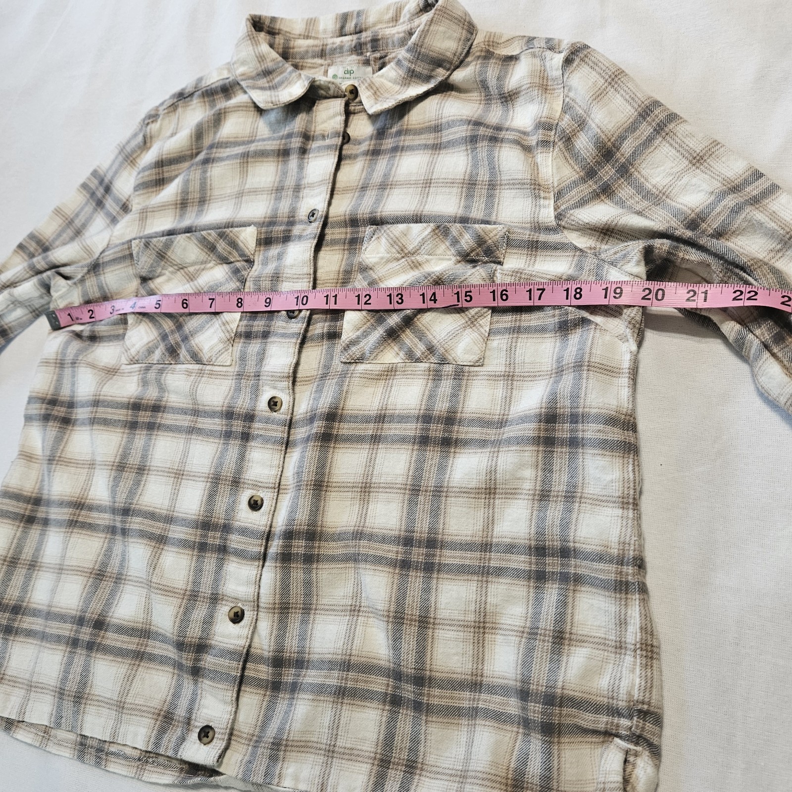 Dip Women’s Beige Brown Tan Plaid Flannel Button Up Shirt Organic Cotton Size M