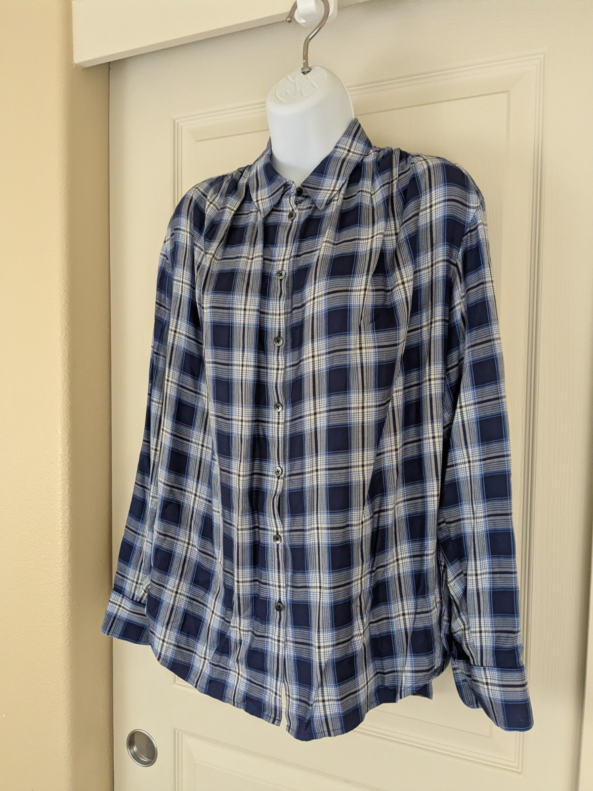 Madewell Button Up Plaid Shirt Size S Blue Long Sleeve Viscose Lightweight
