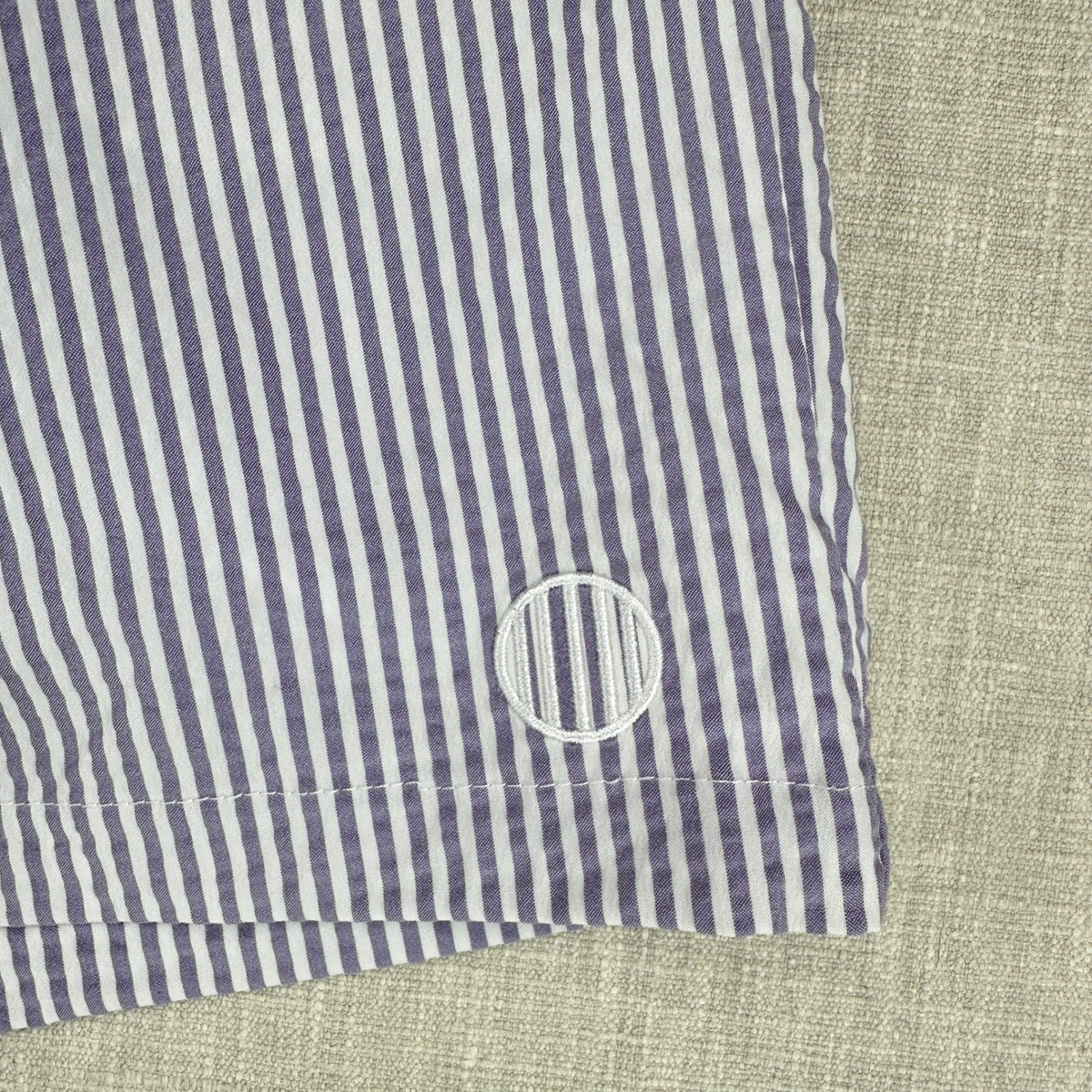 Haspel Swim Trunks Mens Medium Purple Seersucker Striped Beach Shorts NWT
