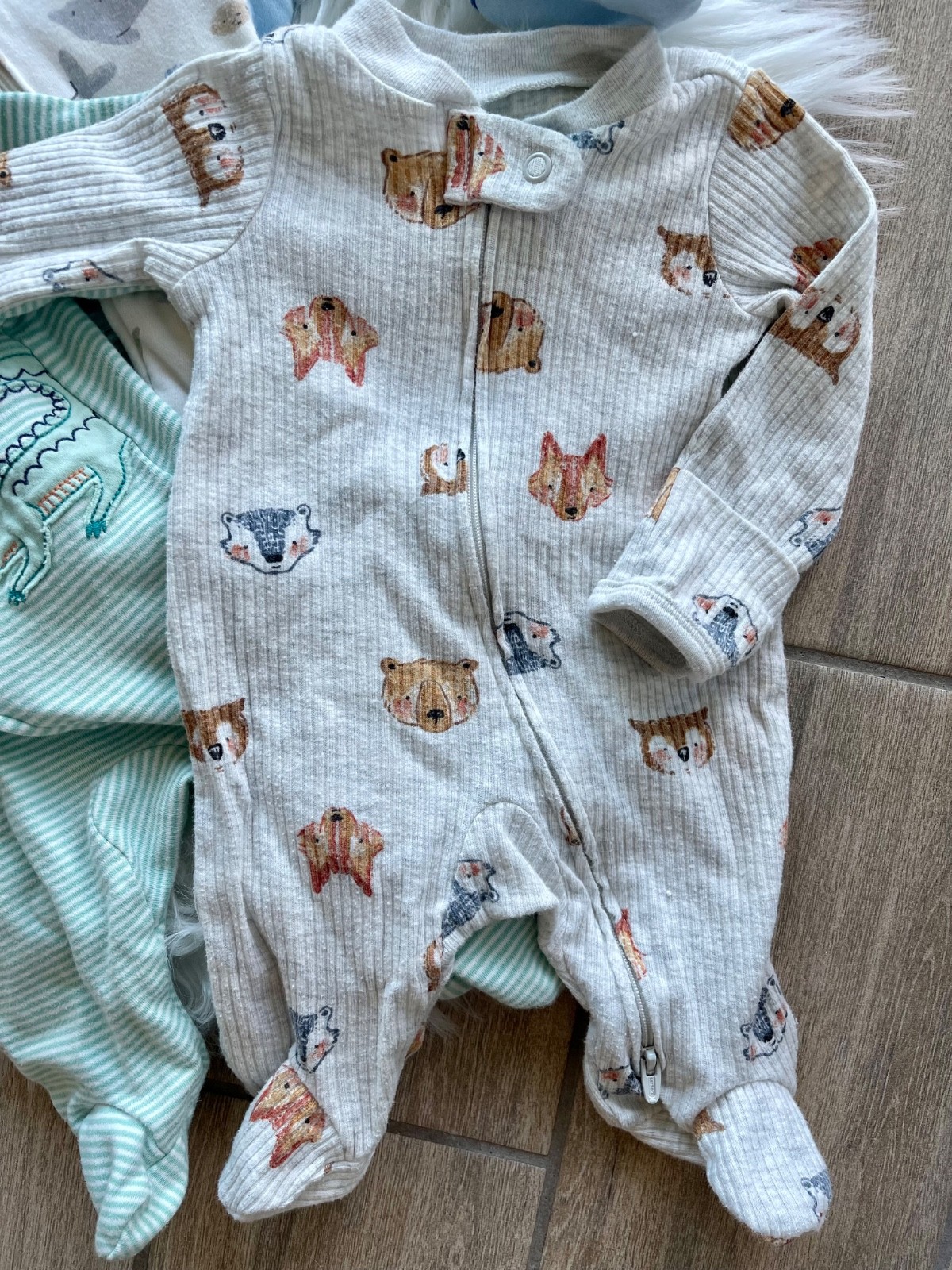 Mixed Baby Boy Newborn Footed Sleepers – Blue, Cream, Mint & Striped Set