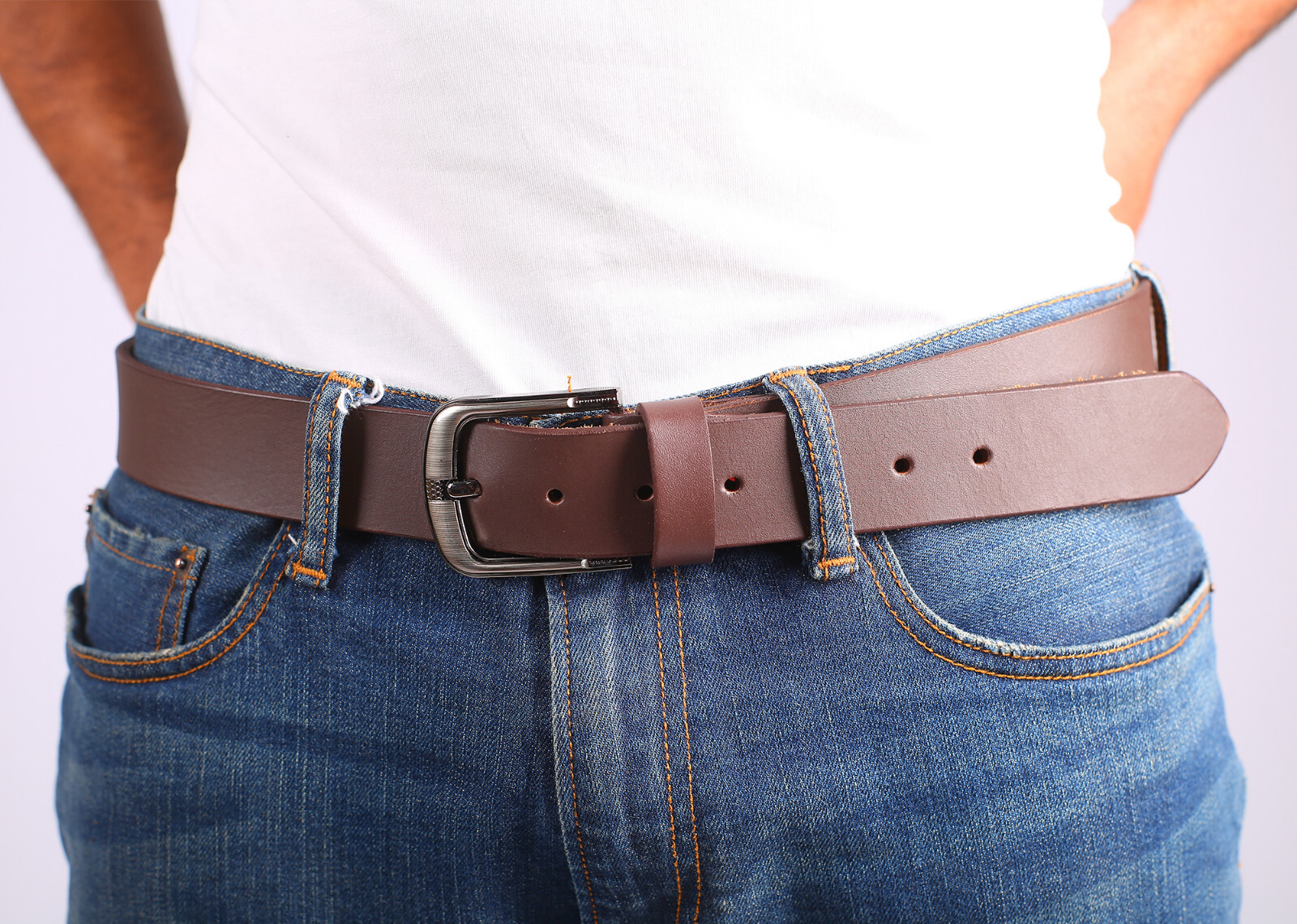 Men’s Brown Genuine Full Grain Leather Dress Belts, Belt For Suits Jeans,Uniform