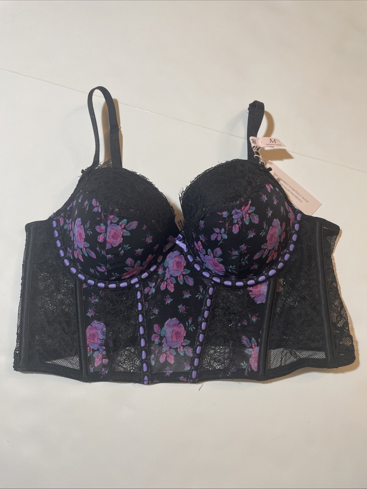 Victoria’s Secret NWT Purple Rose Corset Top – M – Lace & Ribbon Slot