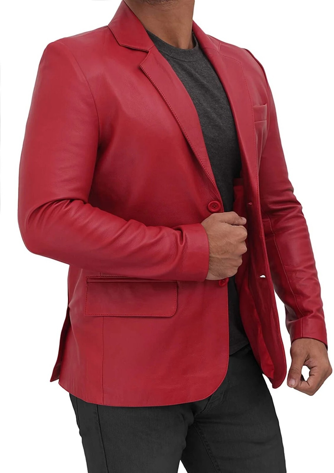 Real Lambskin Leather Blazer For Men Slim Fit Business Meeting Wear Coat MB13a