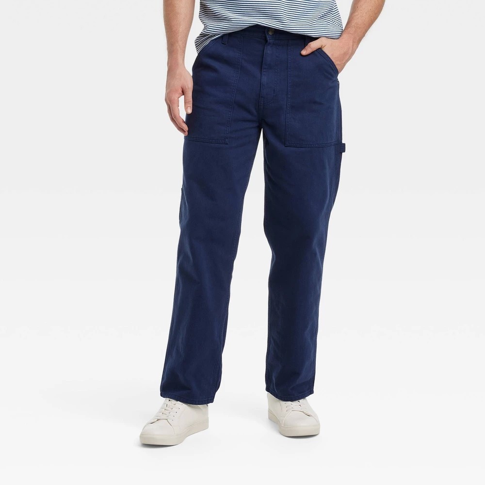 Men’s Vintage Relaxed Straight Fit Utility/Carpenter Pants Midweight Denim