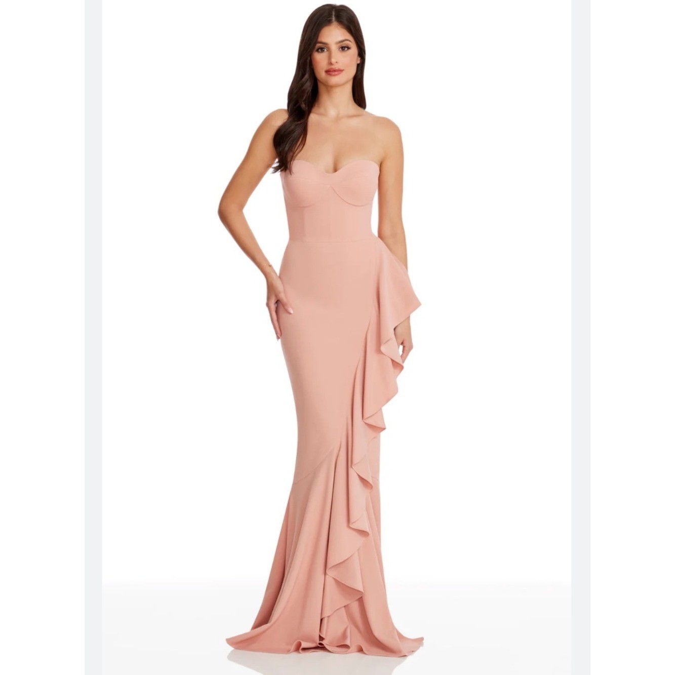 Dress the Population Paris Strapless Mermaid Maxi Dress Gown in Blush New!
