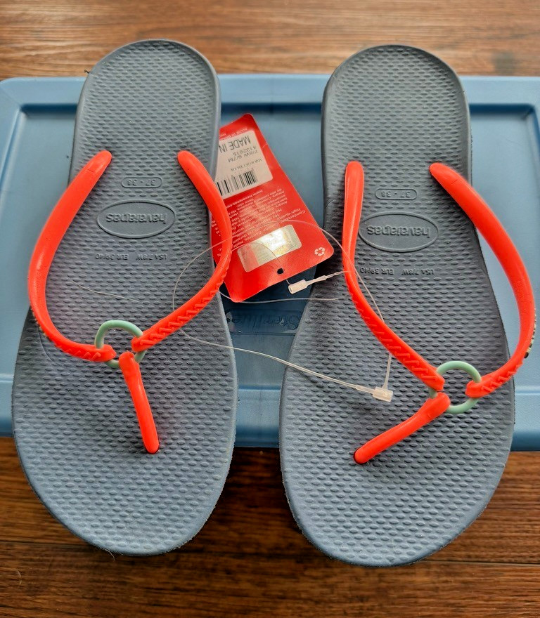 Havaianas Slim Flip Flops Indigo Blue Coral Women’s 7/8 EU 37/38 NWT Brazil