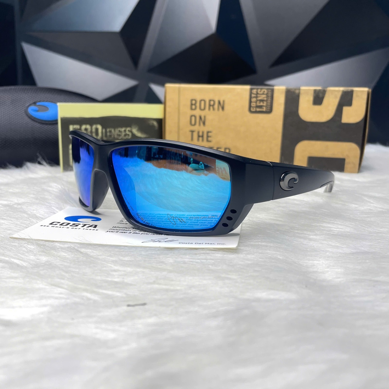 NEW Costa Del Mar Tuna Alley Matte Black Blue Mirror 580P Polarized Sunglasses
