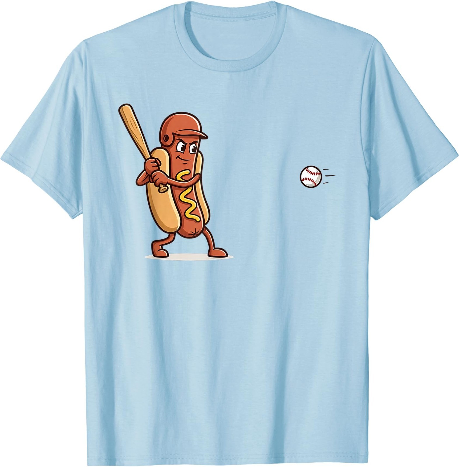 Dingers and Dogs Funny Hotdog Baseball Player Cartoon Sports T-Shirt