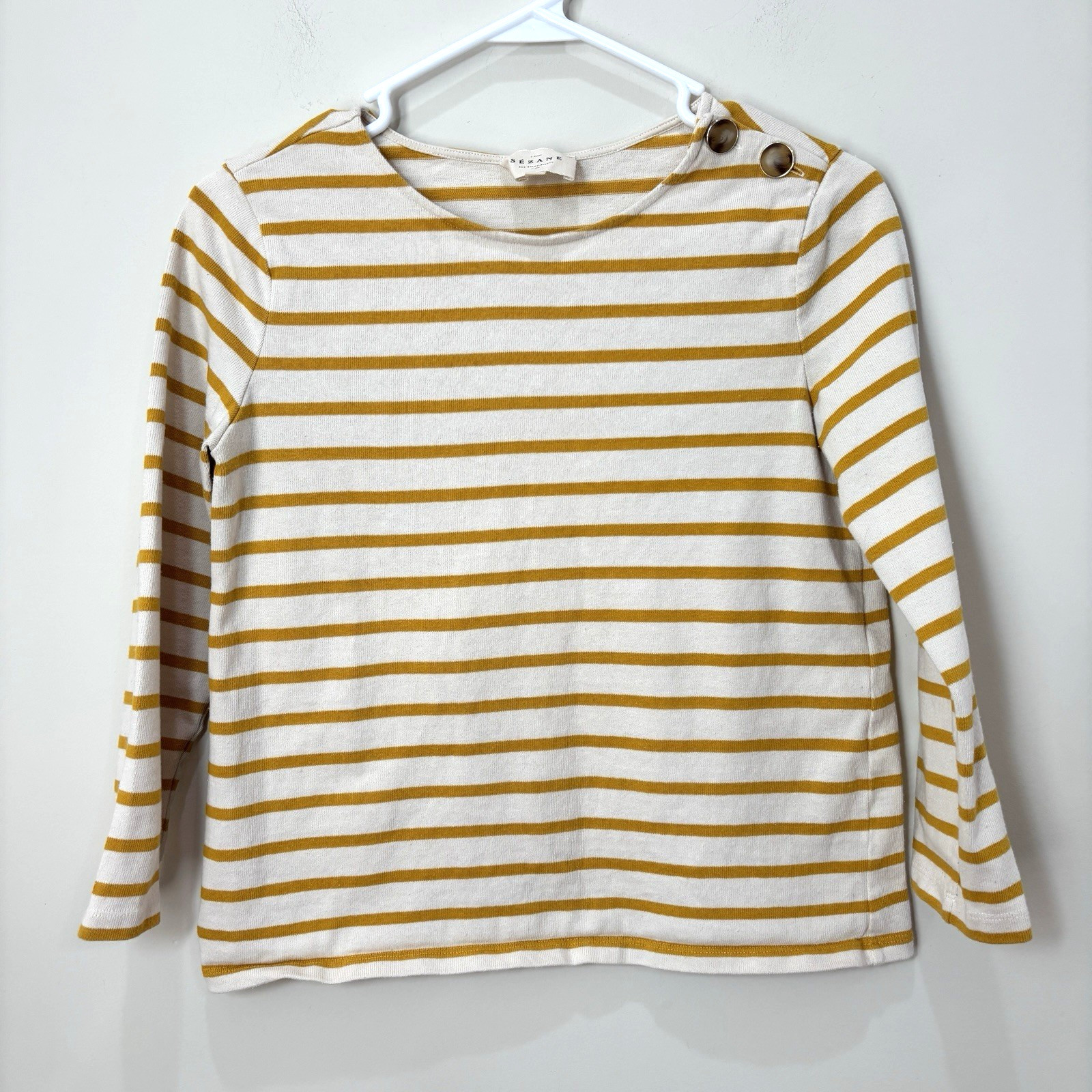 Sezane Colette Mariniere Top Women XXS Beige Gold Stripe Breton Nautical Preppy