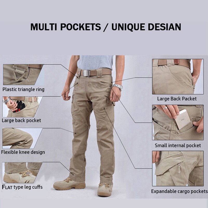 Men’s Tactical Cargo Pants Straight Fit Combat Work Trousers for Outdoor Hiking