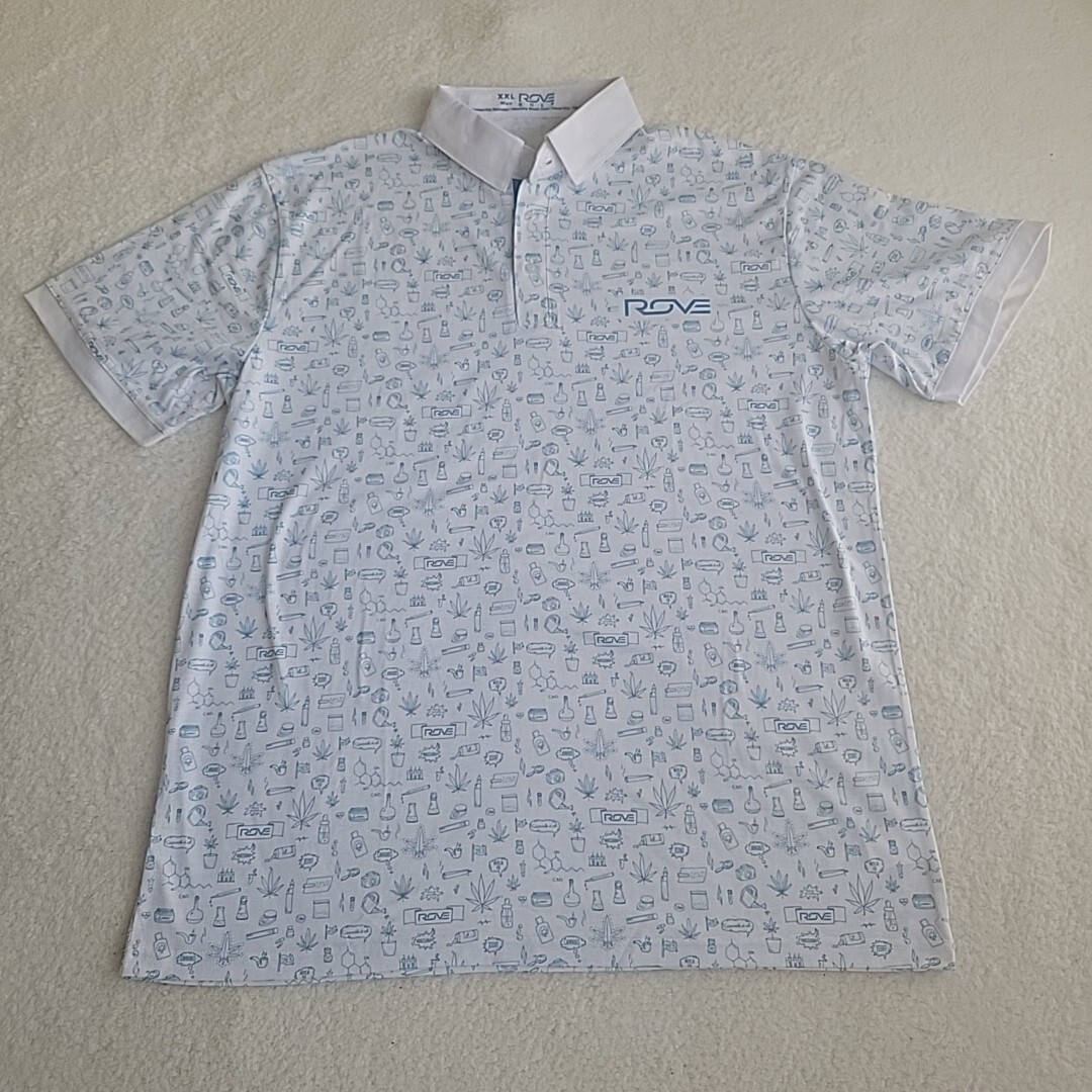 ROVE GOLF Men’s XXL White w/ Cannabis Theme Beaker Pipe Molecules Polo Shirt