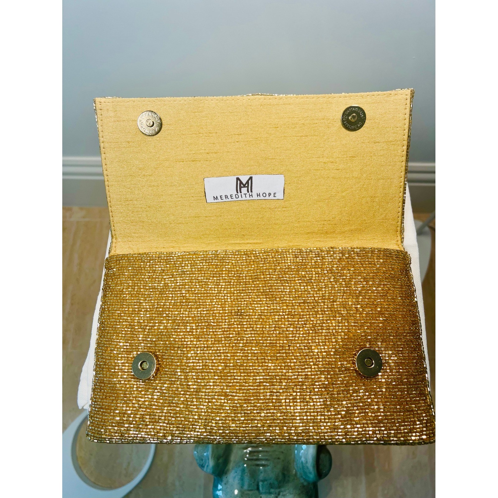 Meredith Hope Gold Beaded Rainbow Clutch Evening Bag With Chain Strap