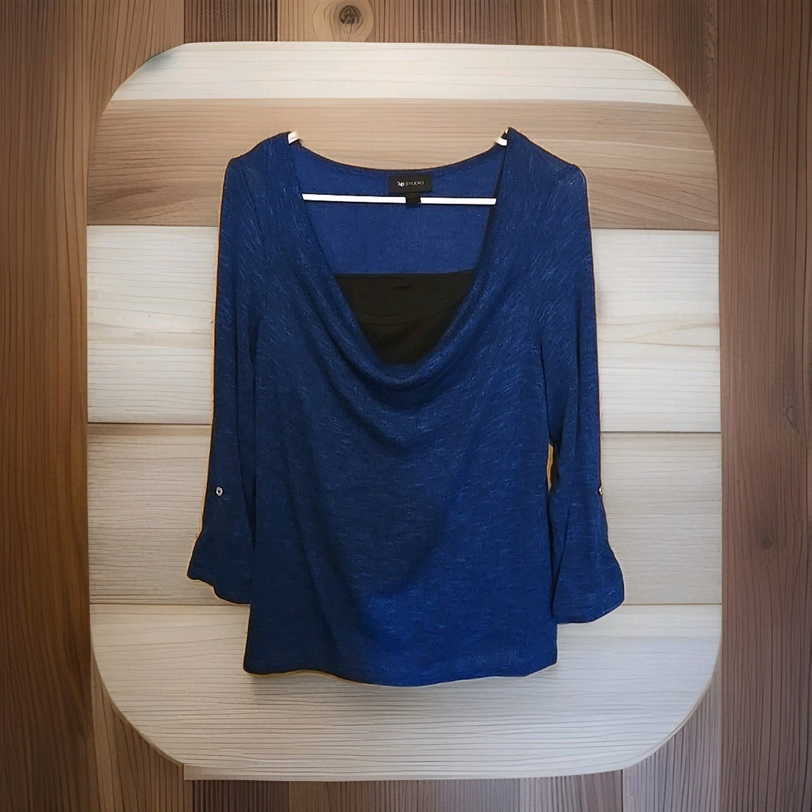 AB Studio Blouse Large Cowl Neck Roll Tab Long Sleeve Shirt Pullover Top Women’s