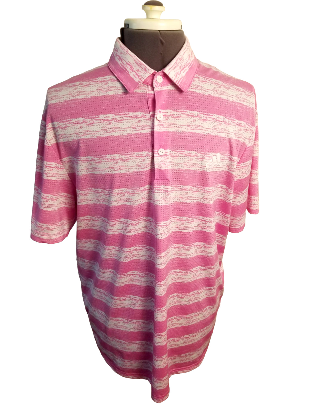 Adidas Polo Men’s Shirt Striped Pink Size L PIT TO PIT 24 IN Length 30 in