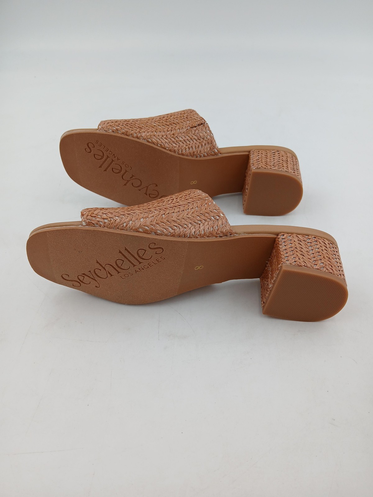 Seychelles Pepper Shoes Womens Size 8 Tan Raffia Block Heel Sandals Slide Mules