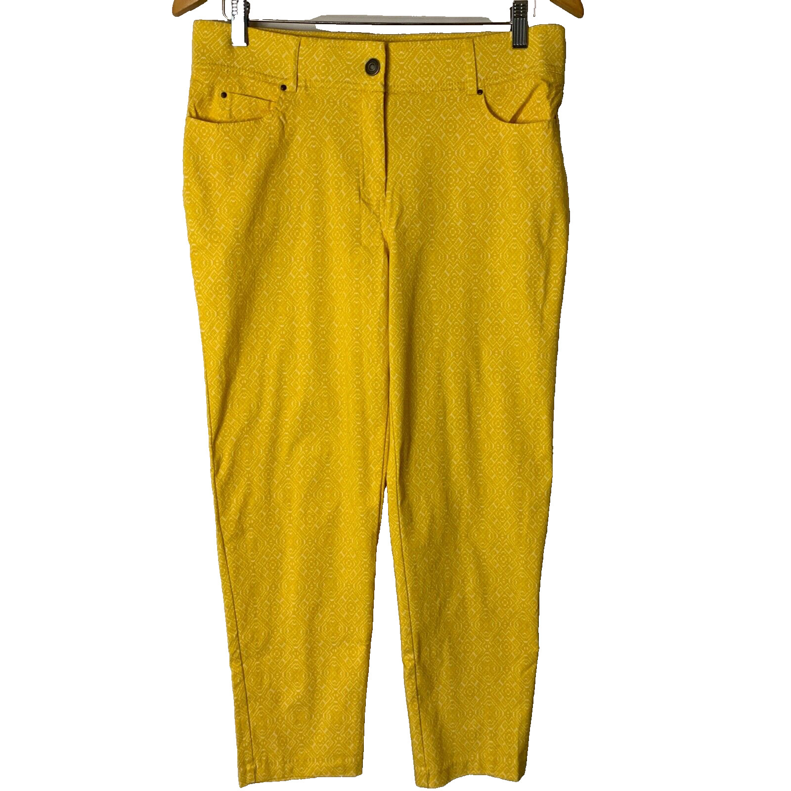 89th & Madison Women’s Stretch Pants 12 Yellow Patterned Casual Work Cruise Wear