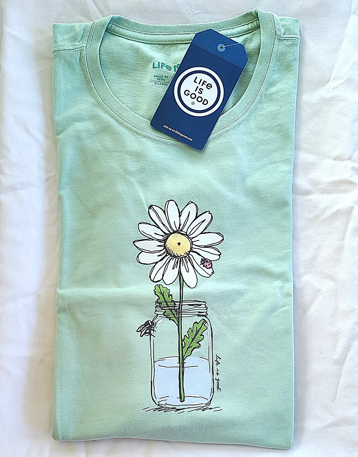 Life Is Good SS Shirt Crusher Tee DAISY JAR Mason Bee Ladybug 43in Womens L