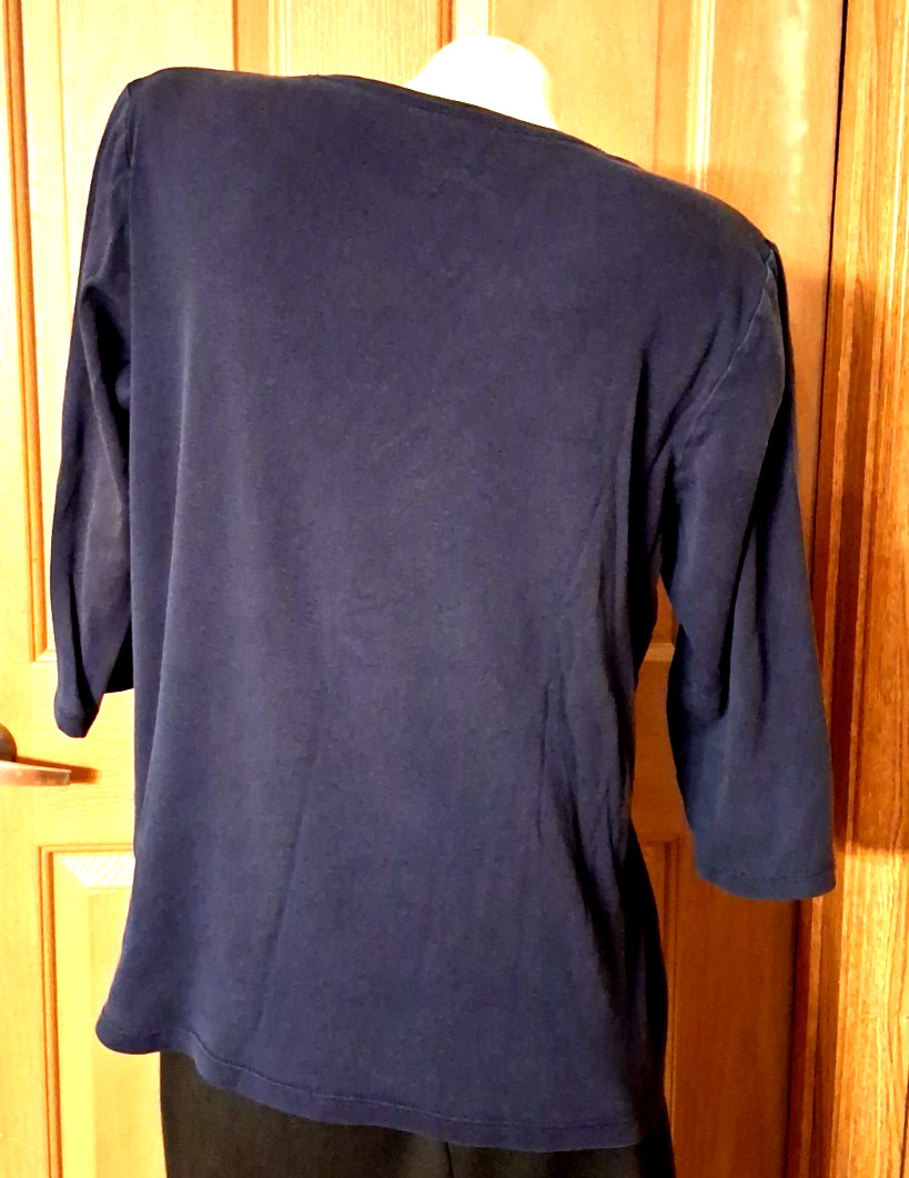 by Chicos Navy Blue Tee V-Neck Bracelet Sleeves Misses Size 3 (Reg 16)