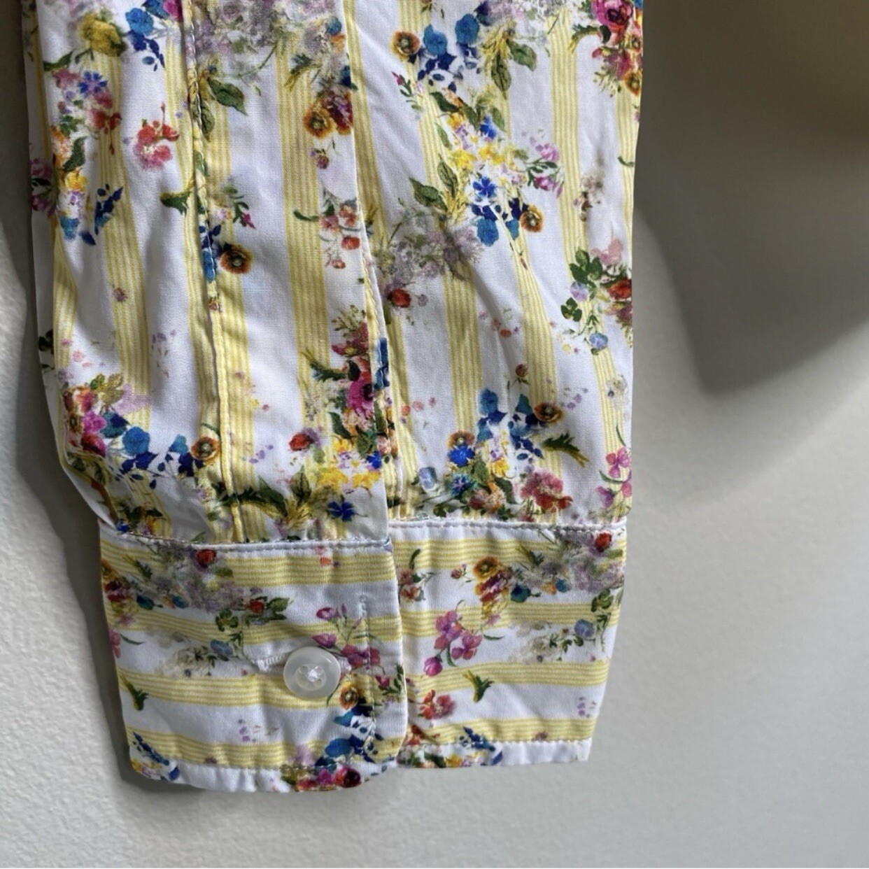 NWT Frank & Eileen Yellow Stripe Floral Button-Up Shirt