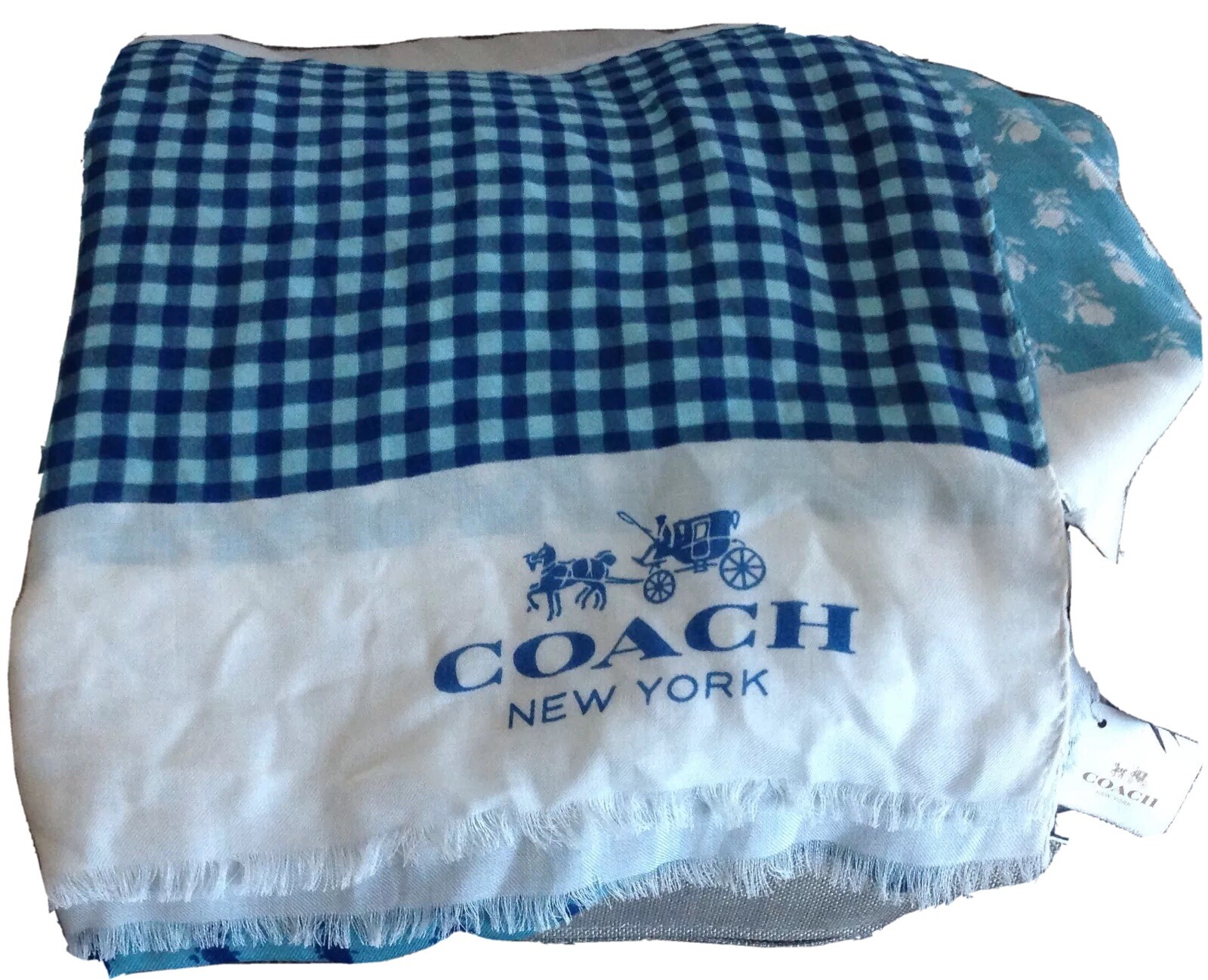 NWT Coach Badlands Patchwork Scarf Neck Wrap F85813 Chalk Multicolor Blue