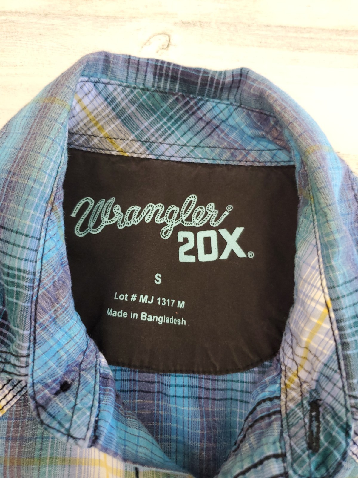 Wrangler 20x Pearl Snap Shirt Mens Size Small Plaid Blue Western 100% Cotton
