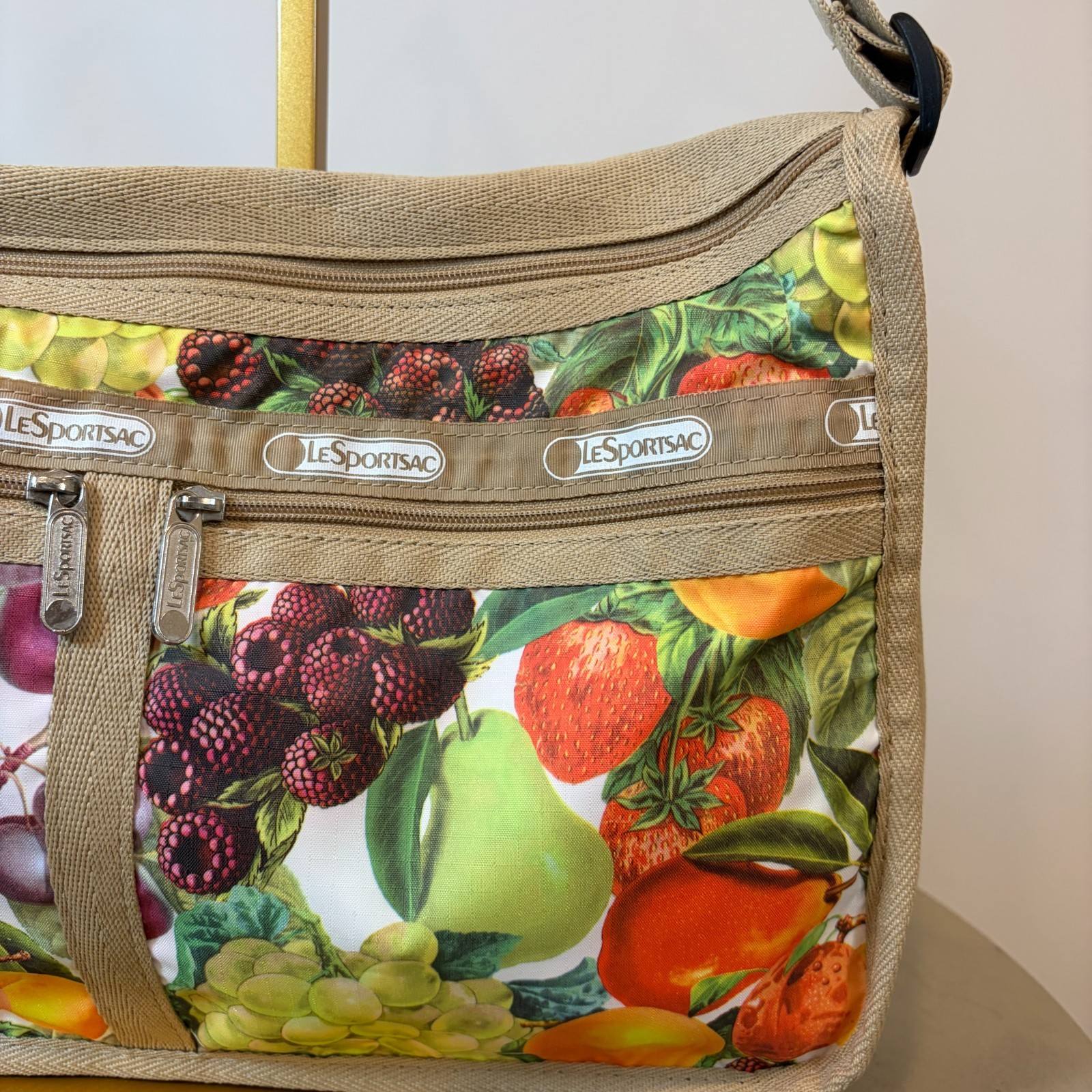 LeSportsac Fruit Print Expandable Shoulder Bag Crossbody w/ Pouch Retail $140