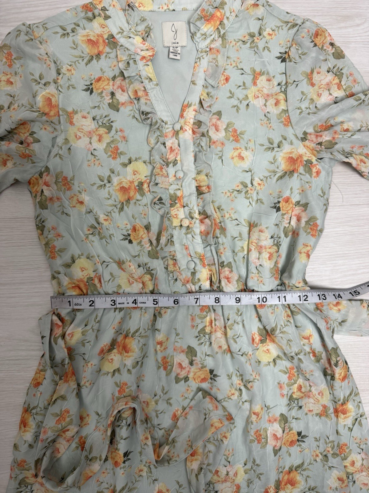 Joie Womens Green Floral V-Neck Long Sleeve Chiffon Ruffle Tie Mini Dress S