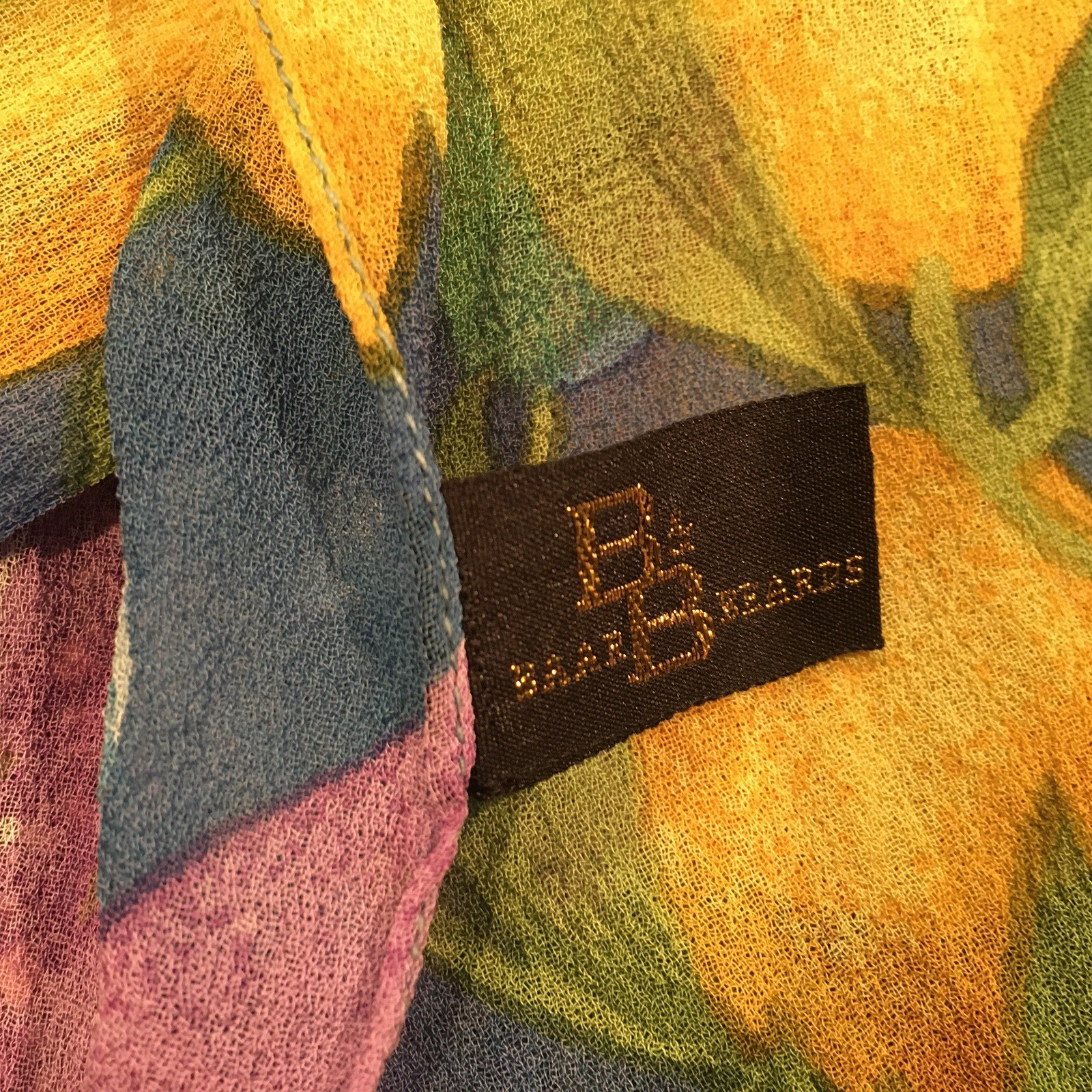 Barr & Beards Multi Colored Rayon Scarf, Fruit & Florals 58” X 11” Rayon Chiffon